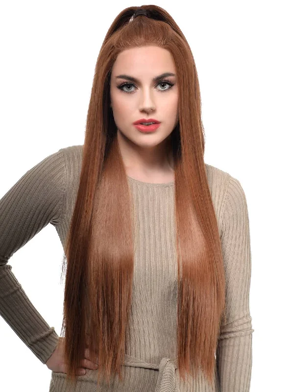 Auburn Brown Extra Long Straight Lace Front Fashion Wig