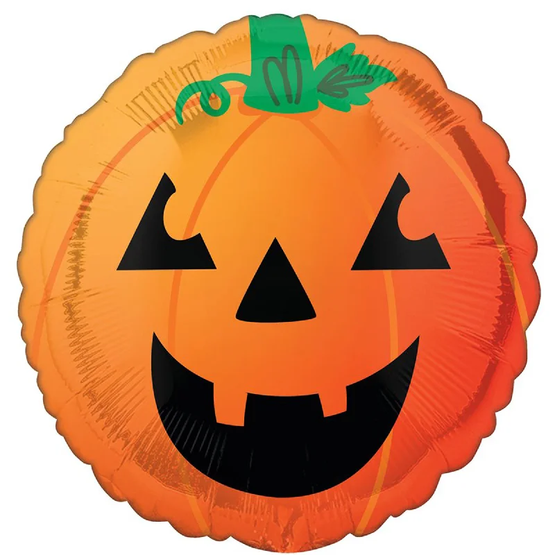 Halloween Orange Pumpkin Round Foil Balloon, 18 Inches