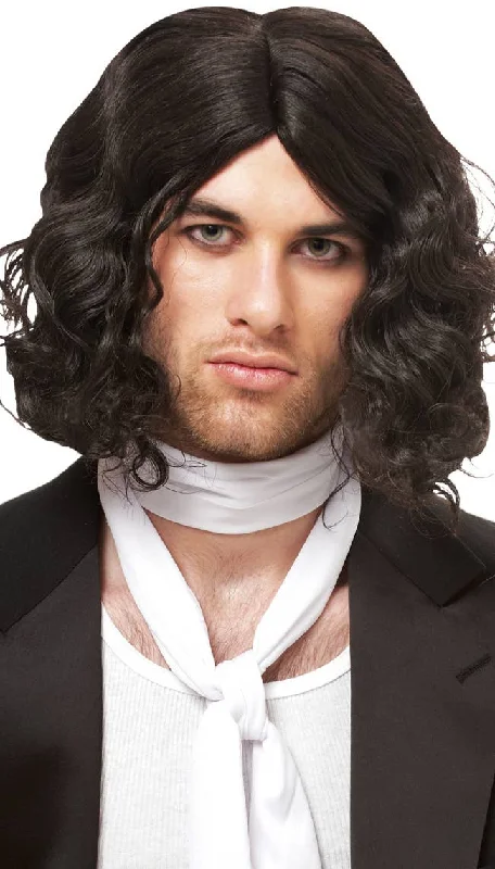 Bad Boy Mens Short Wavy Black Costume Wig