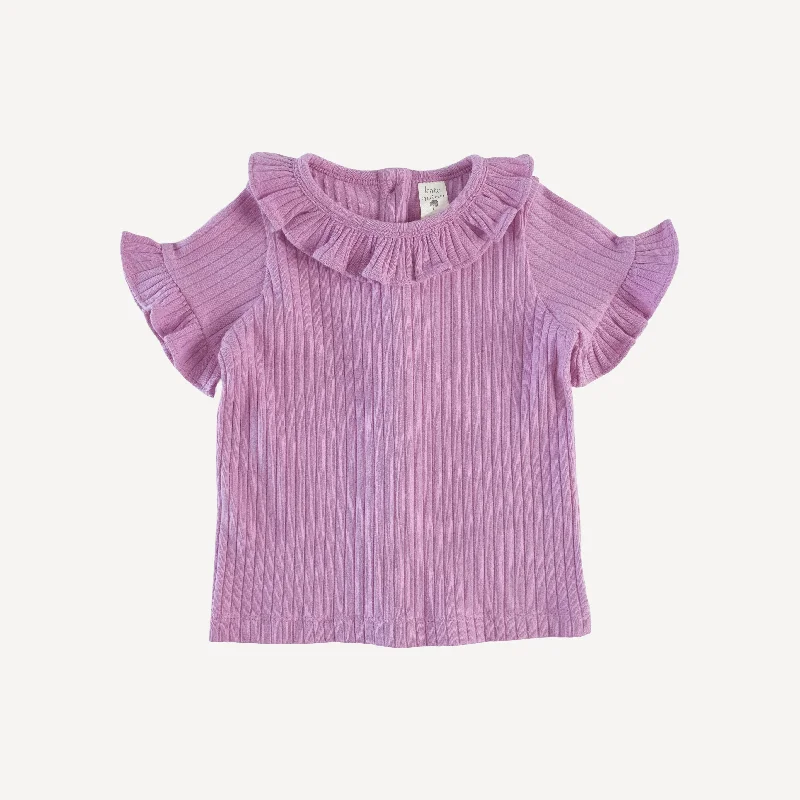 short sleeve ruffle collar boxy top | orchid | organic cotton wide rib